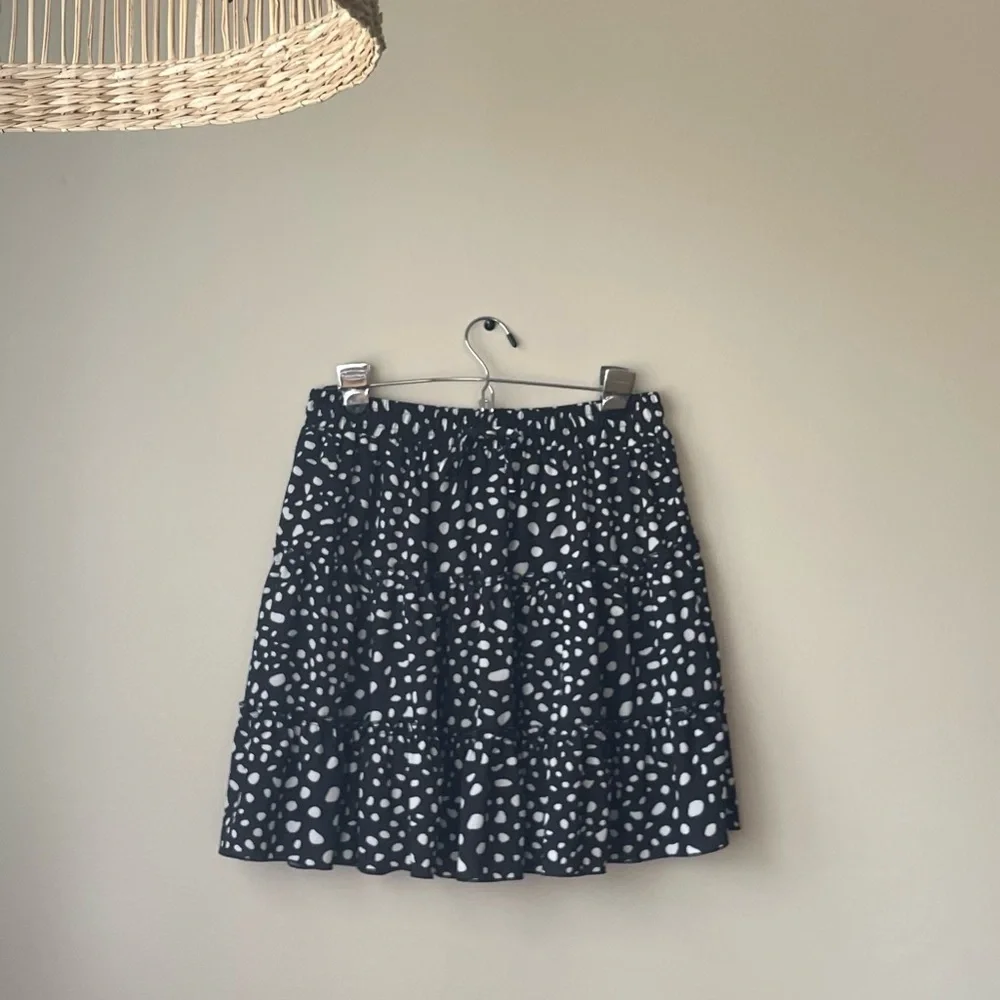 Polka Dot Skater Skirt - Black & White, Stretchy High-Waist, Pleated